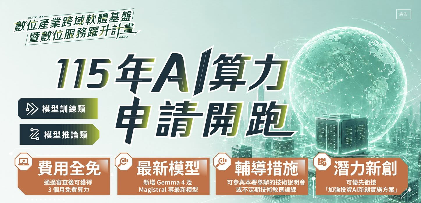 數位發展部數位產業署 115年算力平台使用申...
