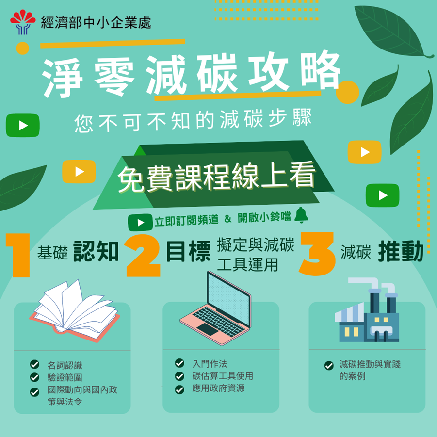 中小企業淨零減碳數位系列課程及碳估算工具教學　免費課程線上看！