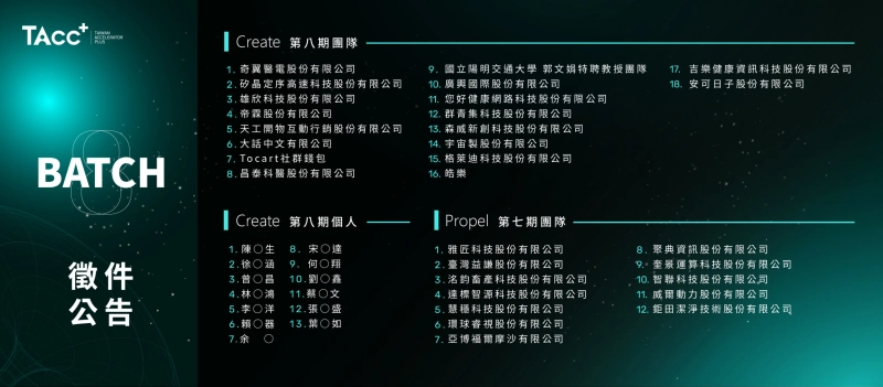 TAcc+ Batch #8 Create 第八期 &amp; Propel 第七期入選公告 - 圖片 1